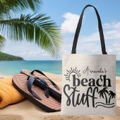 Gepersonaliseerde "Beach stuff" canvas look Tote Bag