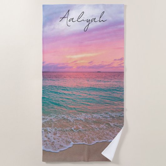 Gepersonaliseerde Beach Sunset Strandlaken (Voorkant)