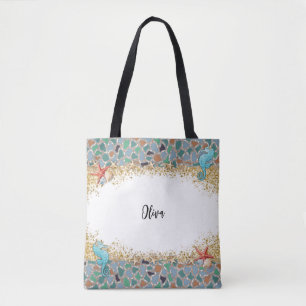 Gepersonaliseerde Beach Zee Life Glass thema grens Tote Bag
