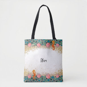 Gepersonaliseerde Beach Zee Life Glass thema grens Tote Bag