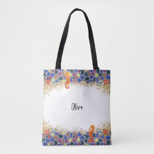 Gepersonaliseerde Beach Zee Life Glass thema grens Tote Bag