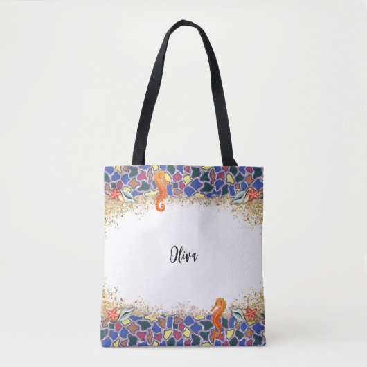 Gepersonaliseerde Beach Zee Life Glass thema grens Tote Bag (Voorkant)