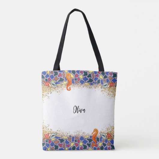 Gepersonaliseerde Beach Zee Life Glass thema grens Tote Bag (Achterkant)