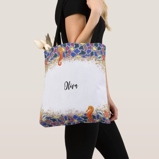 Gepersonaliseerde Beach Zee Life Glass thema grens Tote Bag (Dichtbij)
