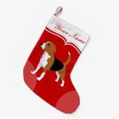Gepersonaliseerde Beagle Hond Rood Kleine Kerstsok (Voorkant (Hangend))