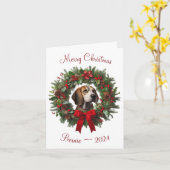Gepersonaliseerde Beagle Merry Christmas Wenskaart Kaart (Gele Bloem)