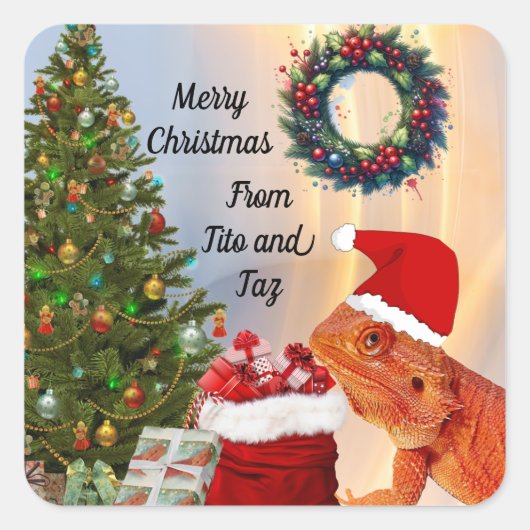Gepersonaliseerde Beardie-Claus Kerst stickers (Voorkant)