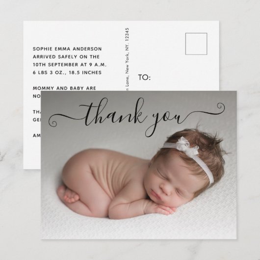 Gepersonaliseerde bedankfoto Geboorteaankondiging Briefkaart (Voorkant / Achterkant)