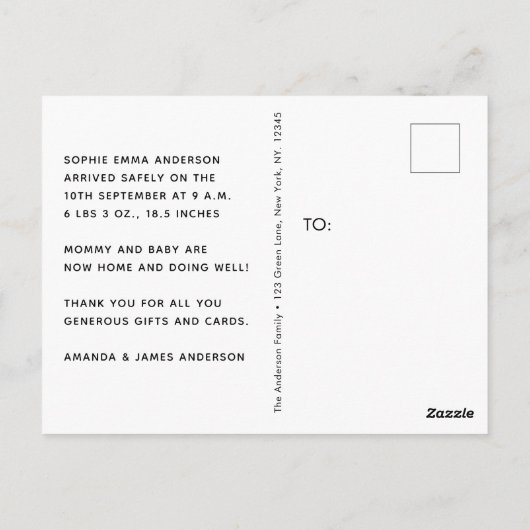 Gepersonaliseerde bedankfoto Geboorteaankondiging Briefkaart (Achterkant)