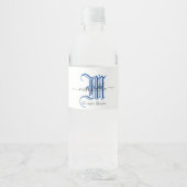 gepersonaliseerde bedrijfsnaam blauwe monogram ini waterfles etiket (Voorkant)