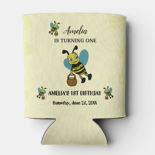 Gepersonaliseerde Bee thema 1e Verjaardagsfeest Blikjeskoeler (Achterkant)