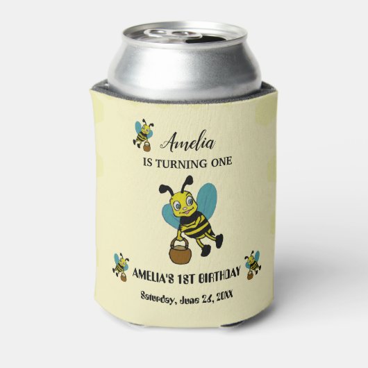 Gepersonaliseerde Bee thema 1e Verjaardagsfeest Blikjeskoeler (Blikje Achterkant)