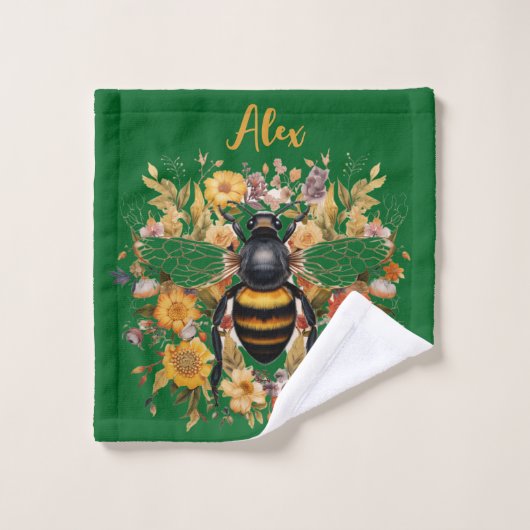 Gepersonaliseerde Bee & Wildflowers - Bad Handdoek (Wasdoekje)
