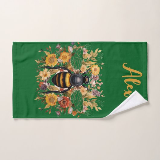 Gepersonaliseerde Bee & Wildflowers - Bad Handdoek (Handdoek)