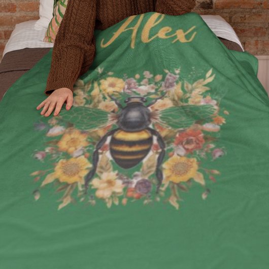 Gepersonaliseerde Bee & Wildflowers - Fleece Deken