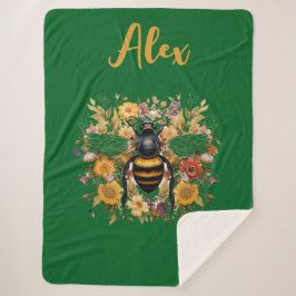 Gepersonaliseerde Bee & Wildflowers - Sherpa Deken