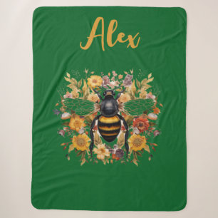 Gepersonaliseerde Bee & Wildflowers - Sherpa Deken