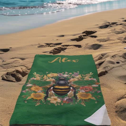 Gepersonaliseerde Bee & Wildflowers - Strandlaken