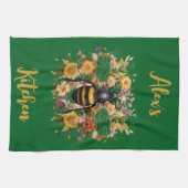 Gepersonaliseerde Bee & Wildflowers - Theedoek (Horizontaal)