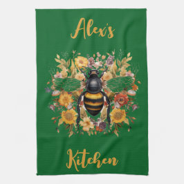 Gepersonaliseerde Bee & Wildflowers - Theedoek