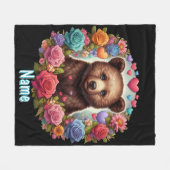 Gepersonaliseerde Beer Cub met Rozen en harten Fleece Deken (Voorkant (Horizontaal))