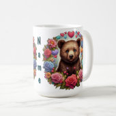 Gepersonaliseerde Beer Cub met Rozen en harten Koffiemok (Voorkant rechts)