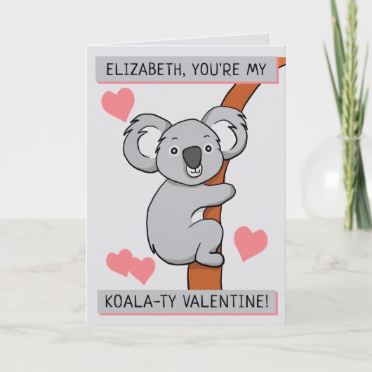 Gepersonaliseerde begroeting Cute Koala-ty Valenti Kaart (Voorkant)