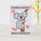Gepersonaliseerde begroeting Cute Koala-ty Valenti Kaart (Gele Bloem)