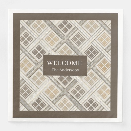 Gepersonaliseerde Beige & Brown servetten Chic geo (Voorkant)