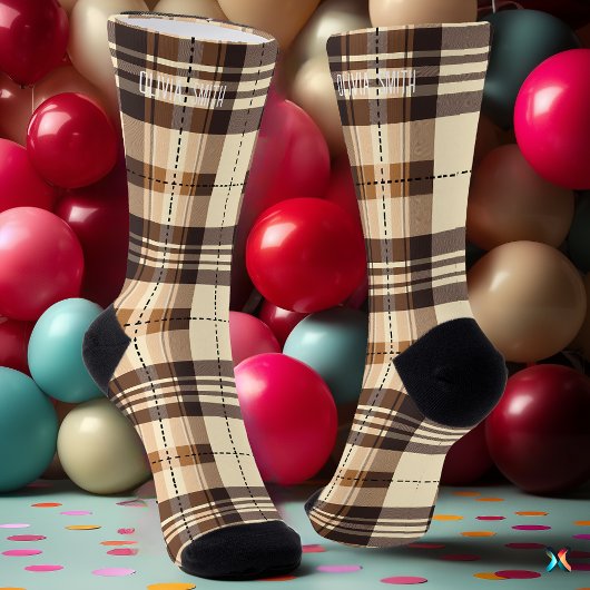 Gepersonaliseerde Beige en Brown Tartan Plakken Cu Sokken