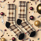Gepersonaliseerde Beige en Brown Tartan Plakken Cu Sokken