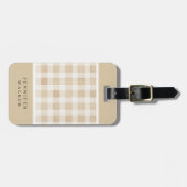 Gepersonaliseerde beige geruite bagagelabel (Voorkant horizontaal)