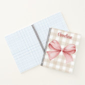 Gepersonaliseerde beige gingham & roze coquette bo notitieboek (Binnen)