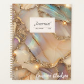 Gepersonaliseerde beige holografische alcohol inkt planner (Voorkant)