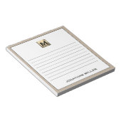 Gepersonaliseerde Beige Linen Gold Monogram Notitieblok (Schuin)