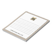 Gepersonaliseerde Beige Linen Gold Monogram Notitieblok (Linkerzijde)