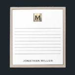 Gepersonaliseerde Beige Linen Gold Monogram Notitieblok<br><div class="desc">Blijf georganiseerd in stijl met dit gepersonaliseerde beige linnen notitieblok met een verfijnd zwart-goudmonogram. De beklede pagina's bieden voldoende ruimte om notities, lijsten en nog veel meer af te stemmen, terwijl het elegante ontwerp een luxe aan uw dagelijks leven toevoegt. Ideaal voor persoonlijk gebruik of als een attent geschenk voor...</div>