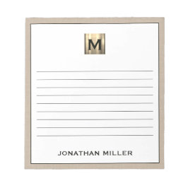 Gepersonaliseerde Beige Linen Gold Monogram Notitieblok