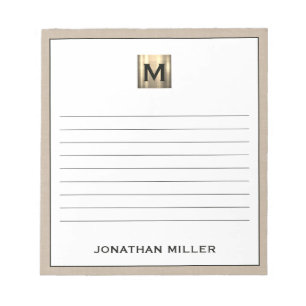 Gepersonaliseerde Beige Linen Gold Monogram Notitieblok