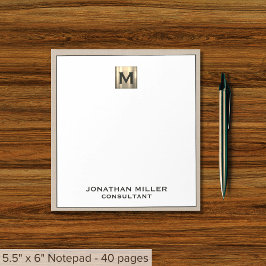 Gepersonaliseerde Beige Linen Gold Monogram Notitieblok