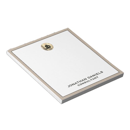 Gepersonaliseerde Beige Linen Gold Monogram Notitieblok (Schuin)