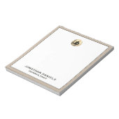 Gepersonaliseerde Beige Linen Gold Monogram Notitieblok (Linkerzijde)