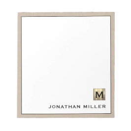 Gepersonaliseerde Beige Linen Gold Monogram Notitieblok