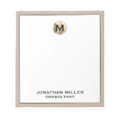 Gepersonaliseerde Beige Linen Gold Monogram Notitieblok (Voorkant)