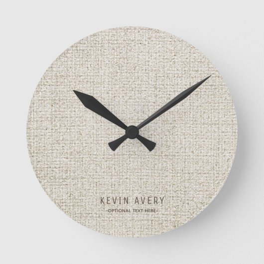 Gepersonaliseerde Beige Linen-textuur Ronde Klok (Voorkant)