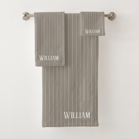 Gepersonaliseerde beige pinstripes bad handdoek (Insitu)