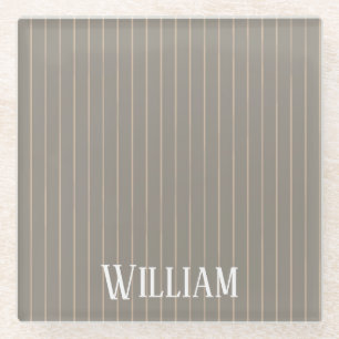 Gepersonaliseerde beige pinstripes glazen onderzetter