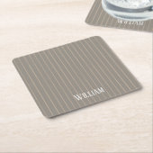 Gepersonaliseerde beige pinstripes kartonnen onderzetters (Schuin)