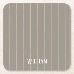 Gepersonaliseerde beige pinstripes kartonnen onderzetters