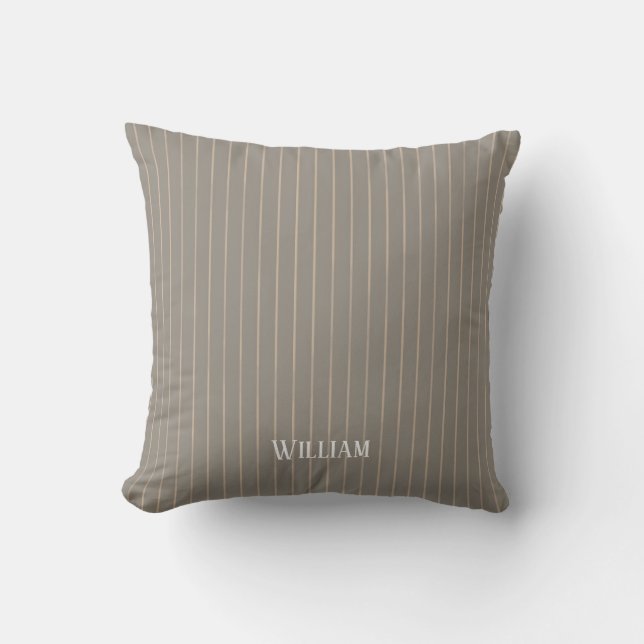 Gepersonaliseerde beige pinstripes kussen (Voorkant)